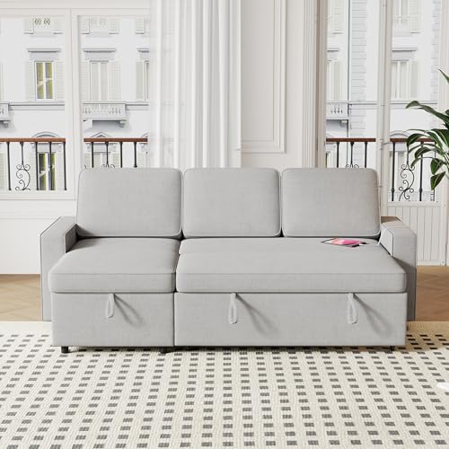 86 Inch Reversible Sleeper Sectional Sofa with Pull Out Couch Bed D6997
