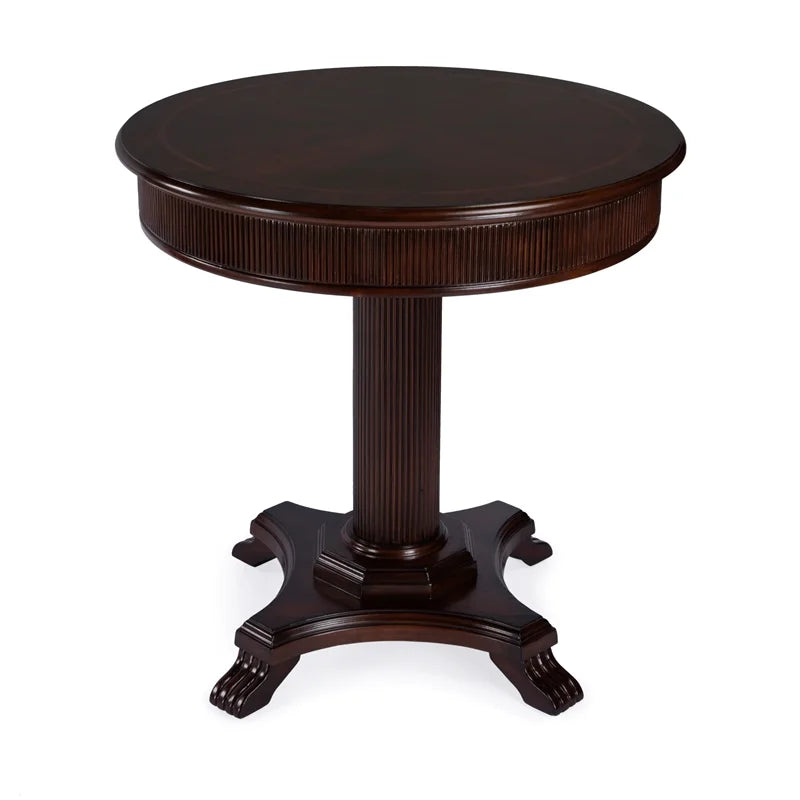 Brown Ribbed Wood Pedestal Foyer Table W5475