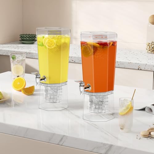 1 Gallon Clear Plastic Drink Dispensers with Stand, 2 Pcs E7935