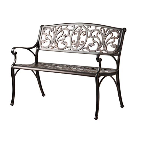 Cast Aluminum Patio Bench Heavy Duty Rust Free Antique Bronze Finish T20047