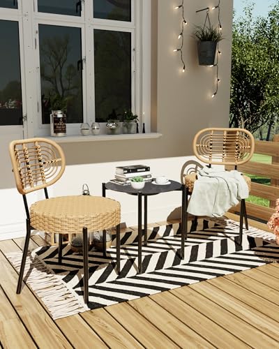 3 Piece Rattan Patio Dining Set with Round Table F998921
