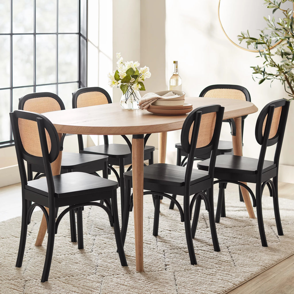 Black Rattan and Solid Wood Dining Chairs I1249