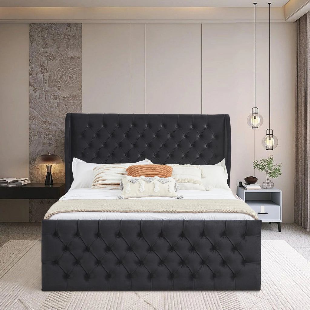 King Size Black Velvet Platform Bed Frame F8892