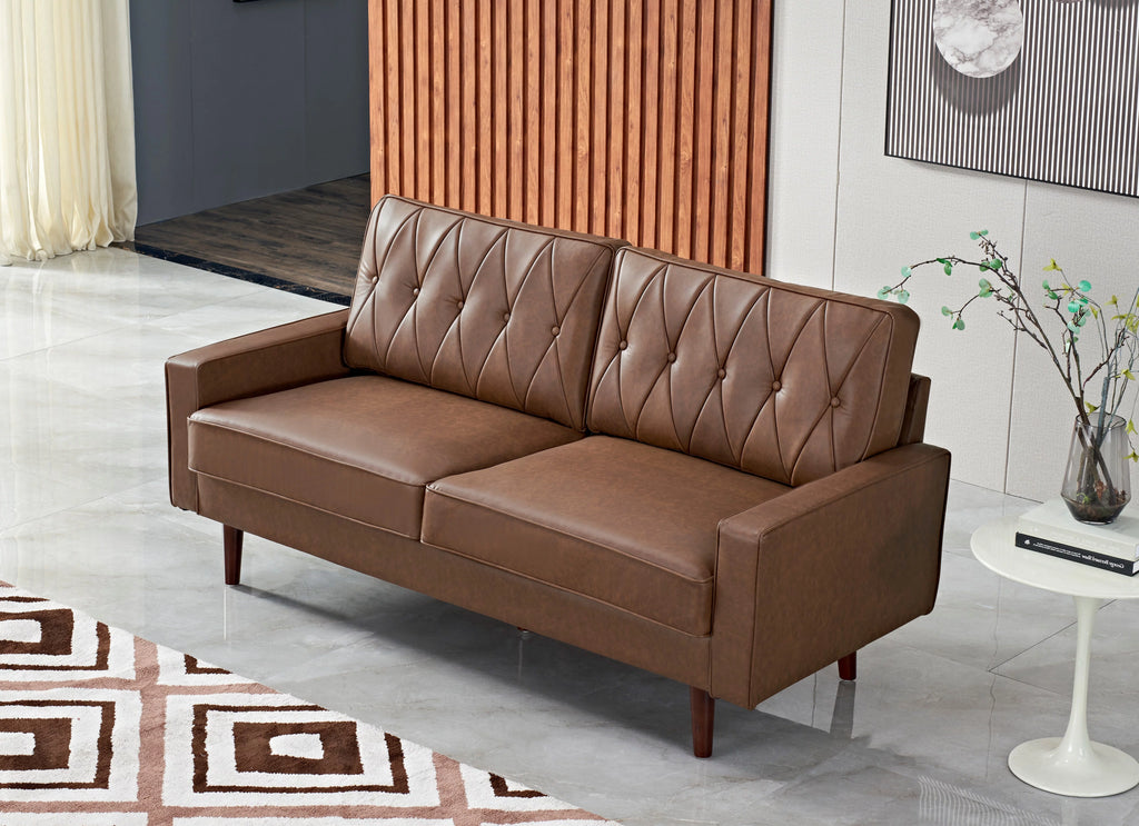 Brown Faux Leather Cushion Back Sofa A302