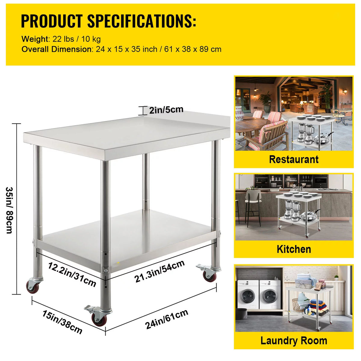 Stainless Steel Work Table 24x15in with 4 Casters O1192