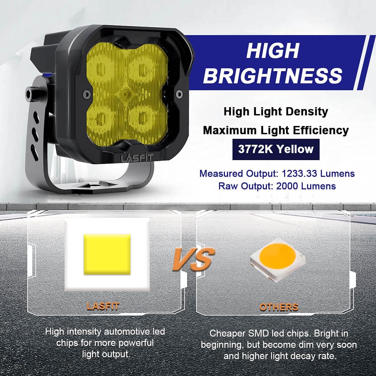 Yellow LED Pod Lights 3 inch 2pcs 18W 3700K E336658