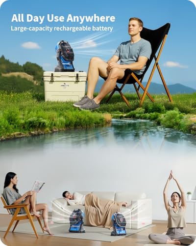 Portable Battery Operated Fan, 20000mAh Rechargeable Camping Fan with LED Lantern T928
