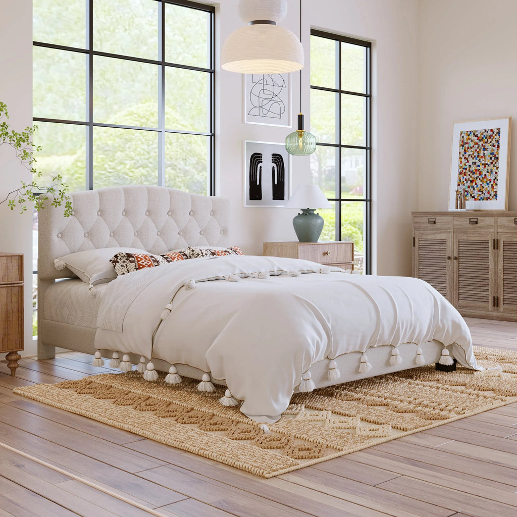Queen Size Platform Bed Frame Beige G48143