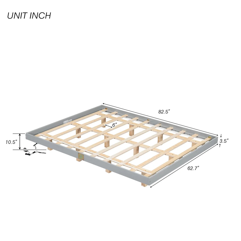 Queen Size Floating Bed Frame with LED Lights Y26907