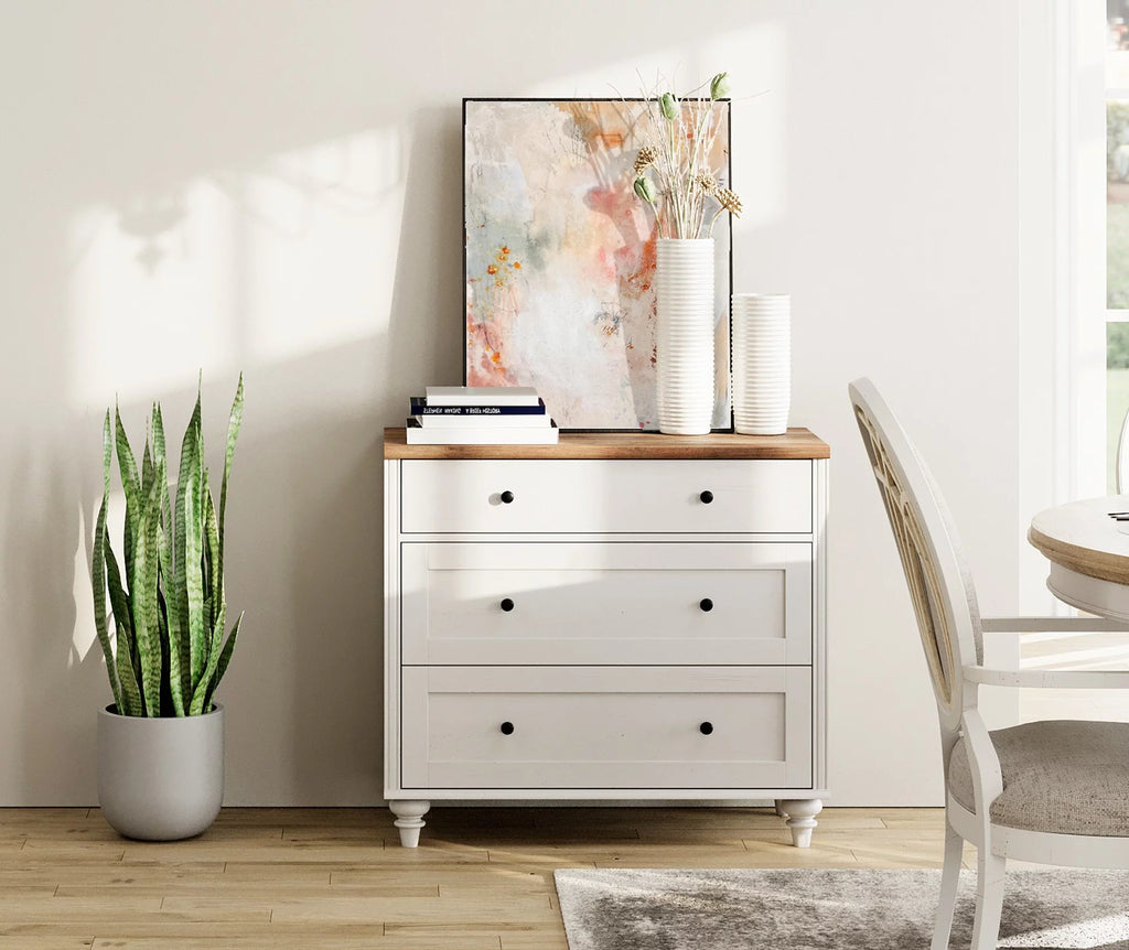White 3 Drawer Wood Dresser K1225