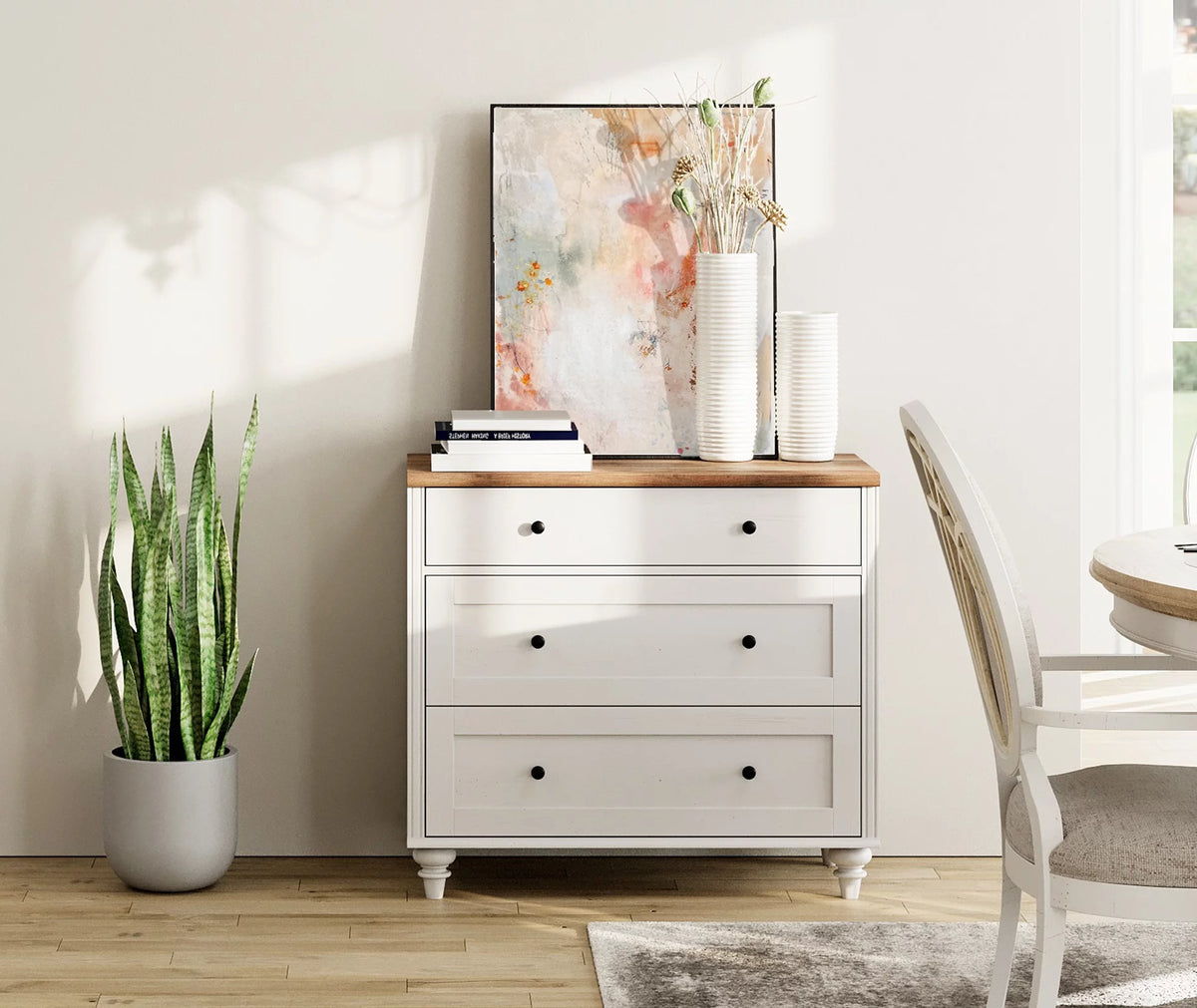 White 3 Drawer Wood Dresser K1225