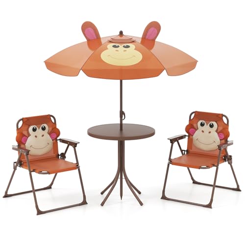 Kids Picnic Table with Umbrella and 2 Folding Chairs F541