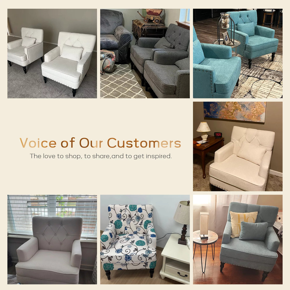 Lake Blue Linen Fabric Upholstered Accent Chair with Ottoman T56635