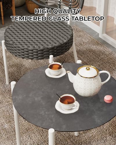 3 Piece Rattan Patio Dining Set with Round Table F998921