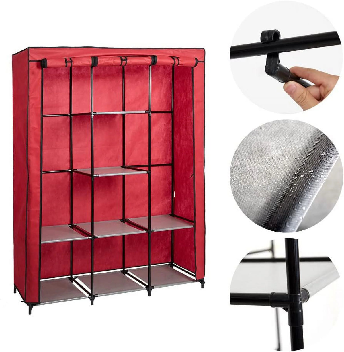 Portable Cloth Closet Organizer with Hanging Rack and Removable Cover F892480
