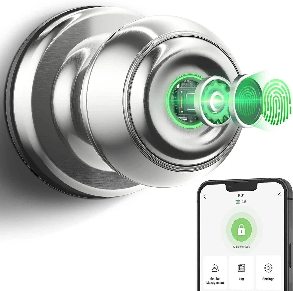 Smart Fingerprint Door Lock with App Control, Black P749514