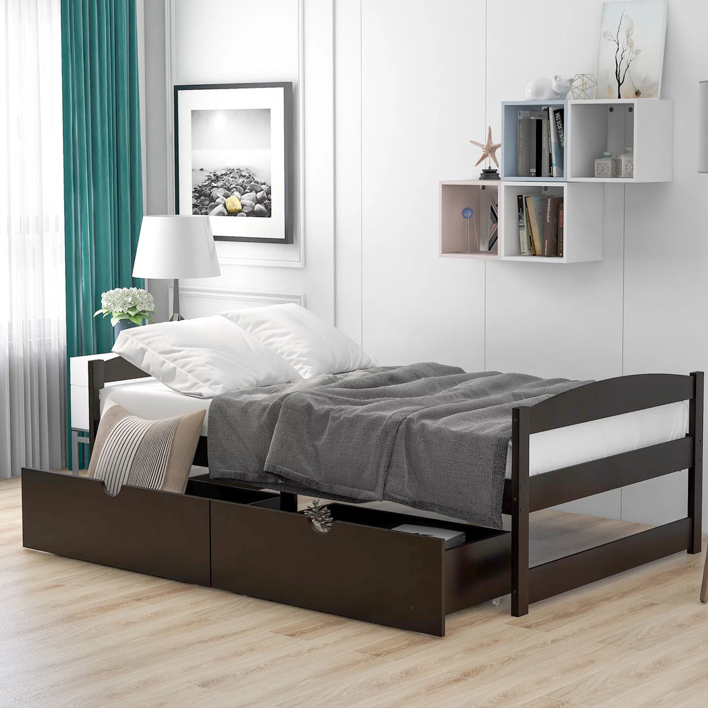 White Twin Storage Bed Frame with Drawers U7201