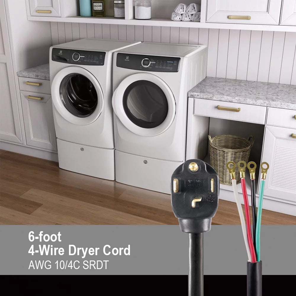 Black 6FT 10AWG 4 Prong Dryer Appliance Cord U7071
