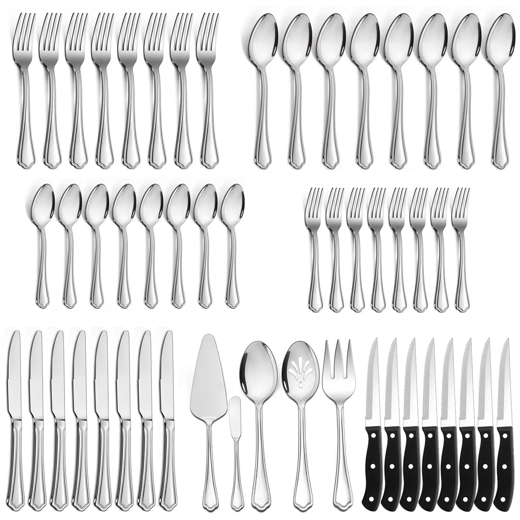 53-Piece Stainless Steel Silverware Set with Steak Knives N992818
