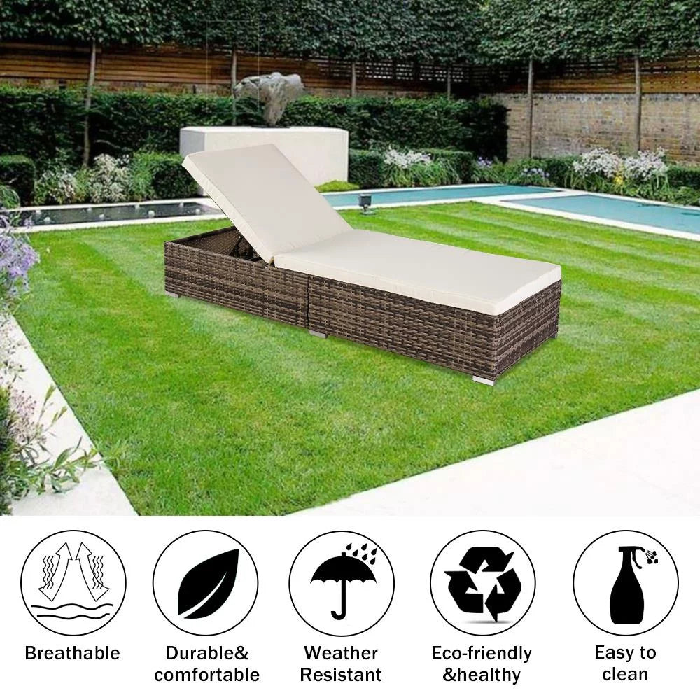 Adjustable Pool Chaise Lounge Chair PE Wicker with Cushion Y161910