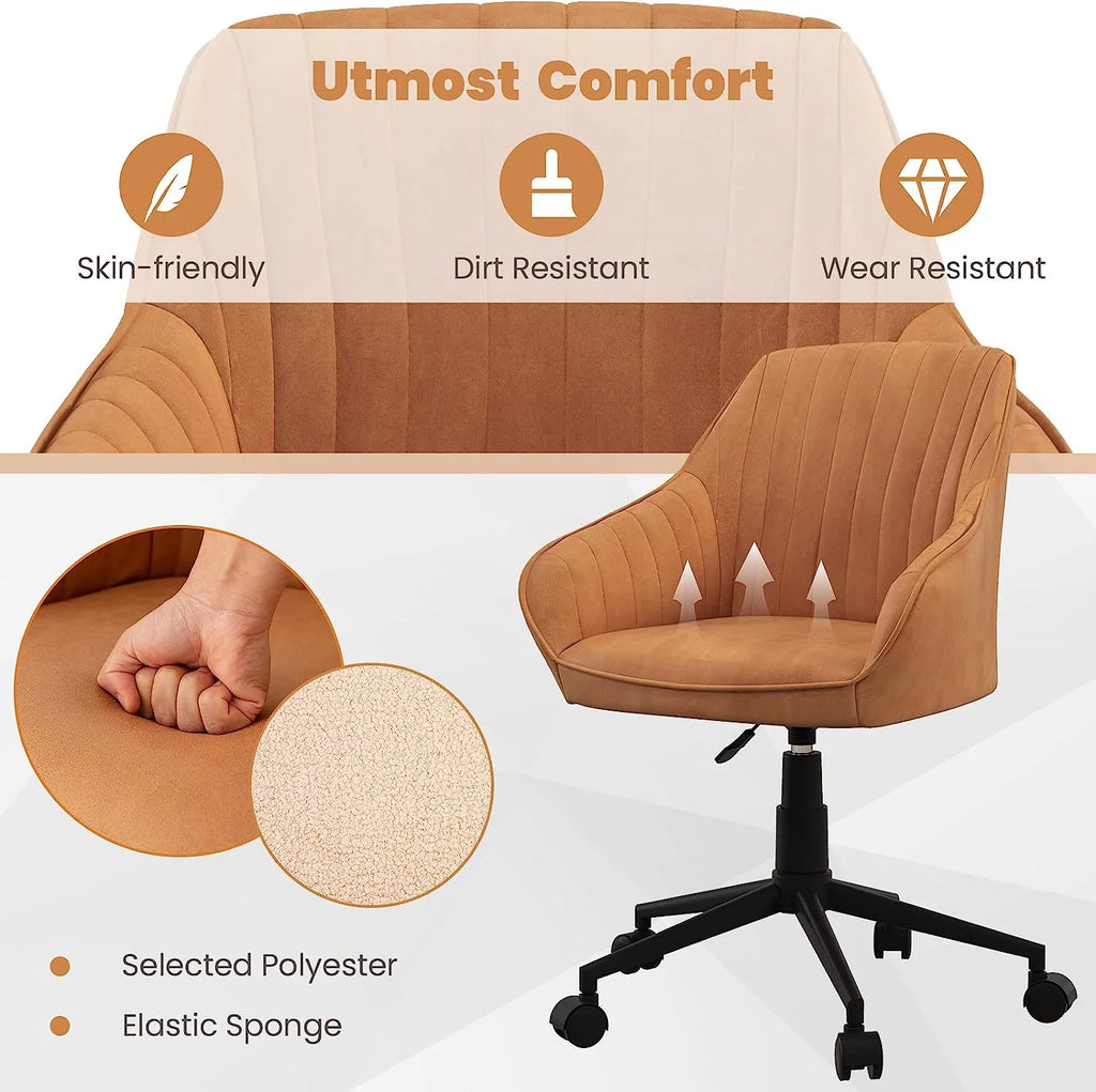 Brown Leather Office Chair with Wheels and Armrests L993962