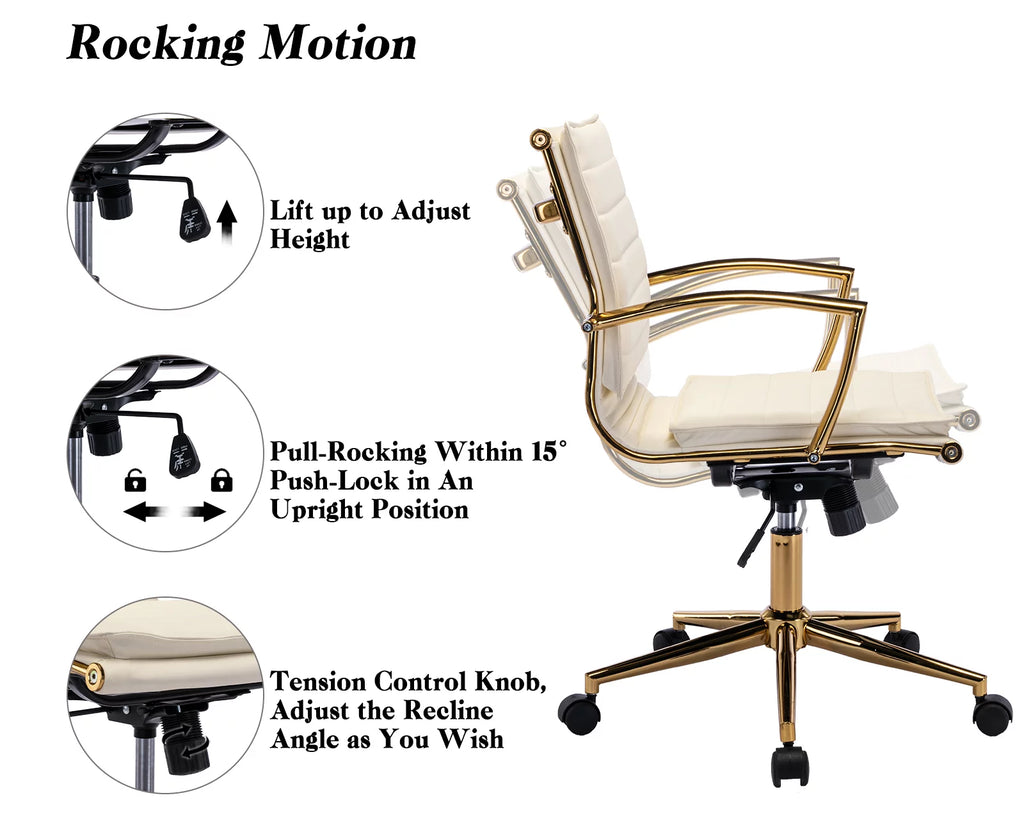 Beige Faux Leather Swivel Office Chair with Armrests H1360