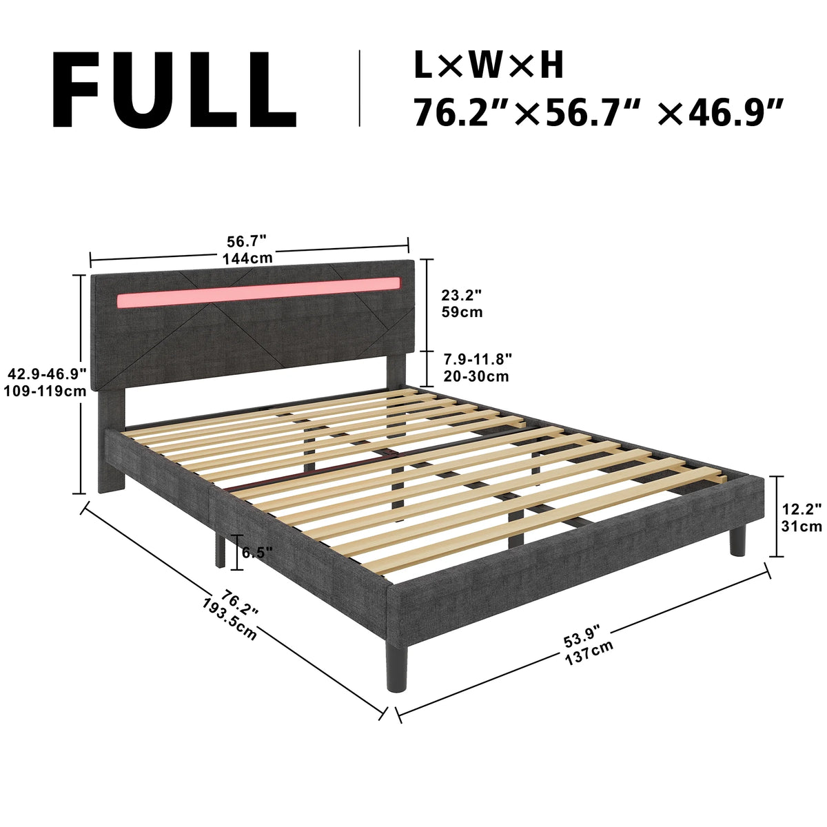 Full Size Platform Bed Frame with Adjustable Upholstered Headboard Q604401