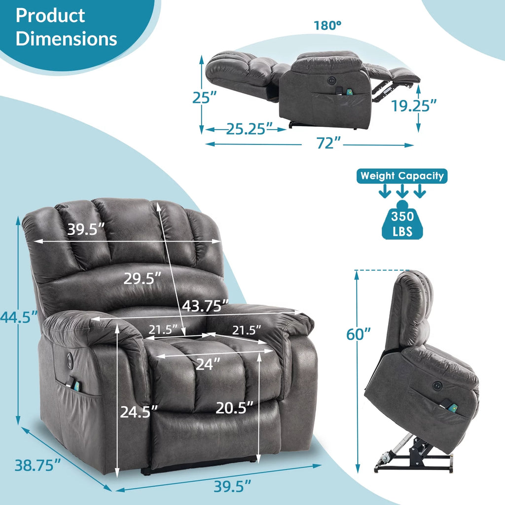 Large Dual Motor Power Lift Recliner Chair with Heat and Massage L78975