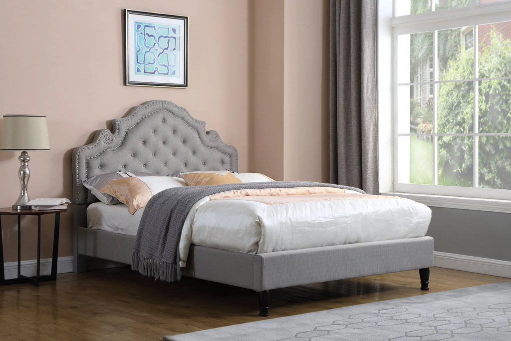 Classic Wood Platform Bed Queen Light Grey K498