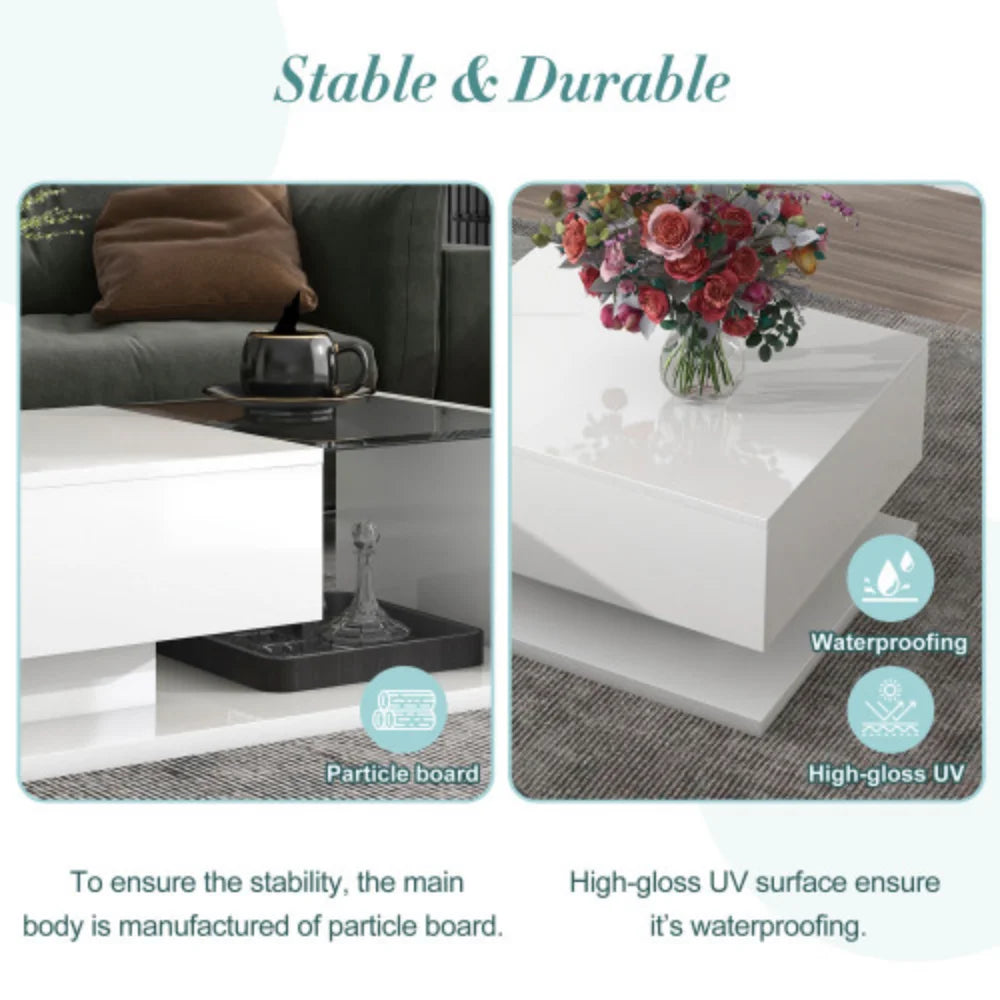 White 2-Tier Tempered Glass Coffee Table Y906611
