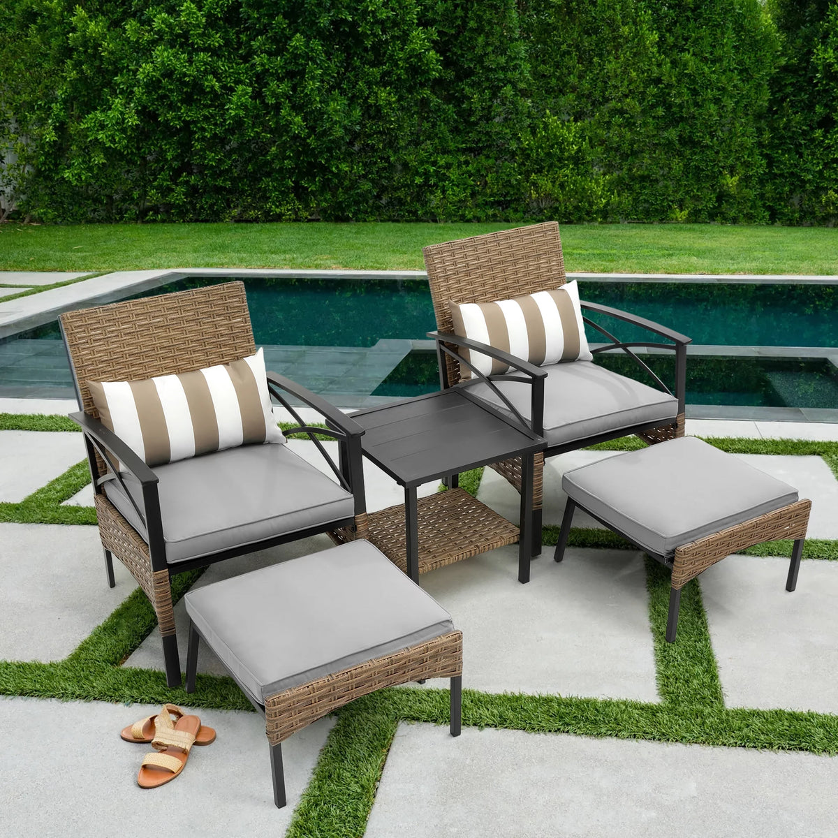 5 Piece PE Wicker Patio Furniture Set with Coffee Table B286