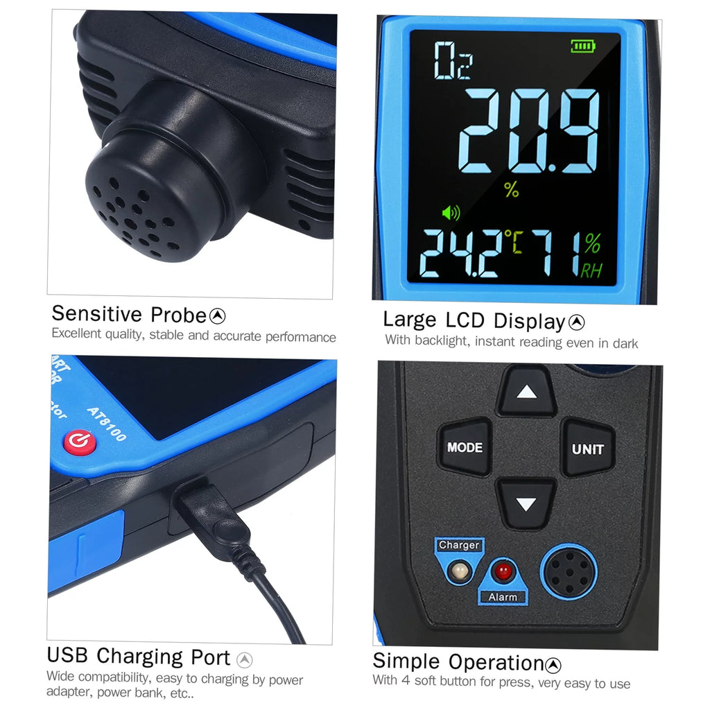 Handheld Digital USB Rechargeable O2 Sensor Tester Monitor LCD Display D828