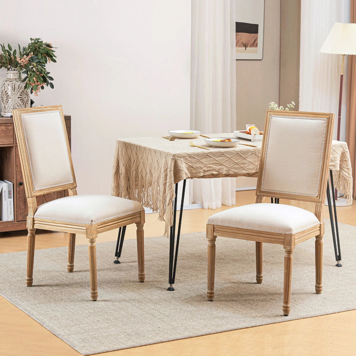 Beige Dining Chairs Set of 2 with Rubber Wood Legs V381568