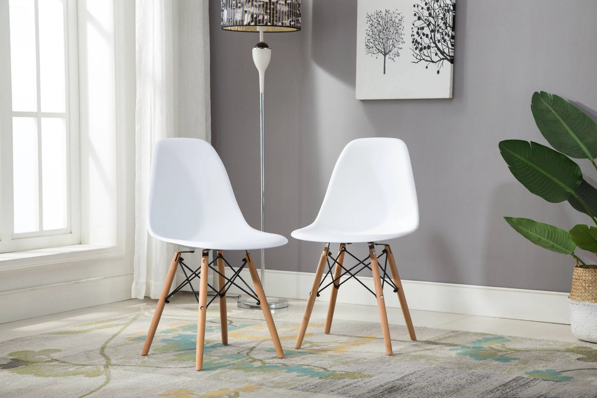 White Dining Chair Set of 2 Beech Wood Legs A149