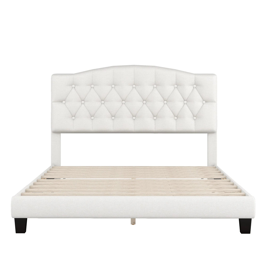 Queen Size Platform Bed Frame Beige G48143
