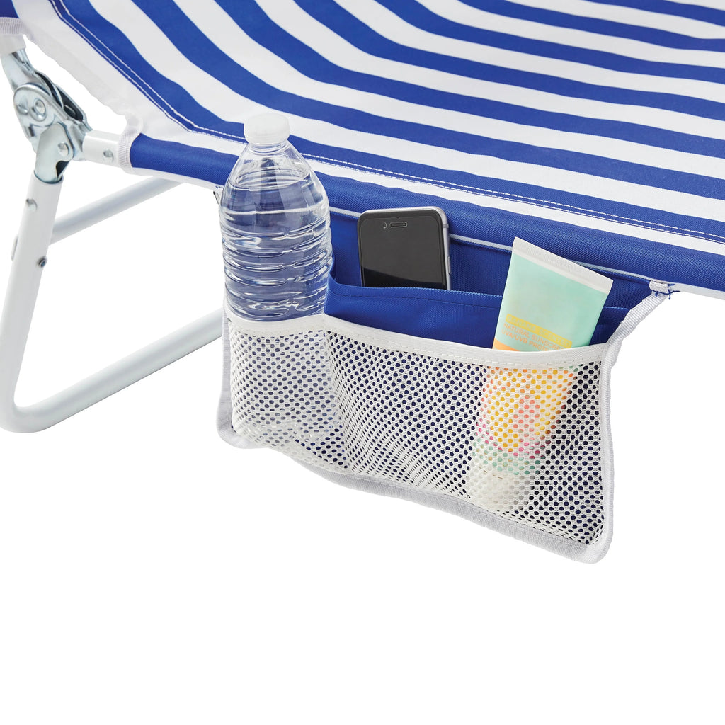 Blue & White Stripe Folding Beach Lounger R415881