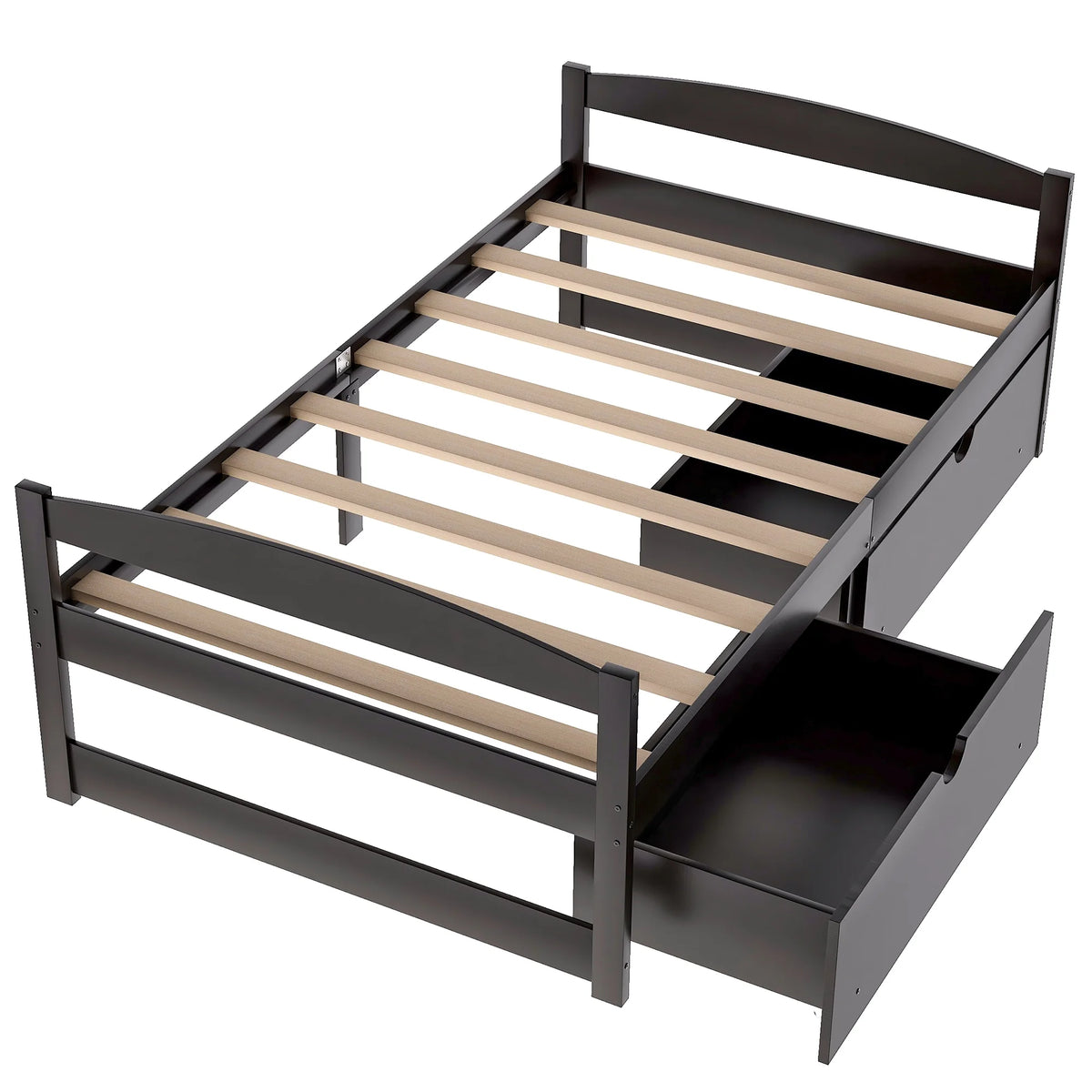 White Twin Storage Bed Frame with Drawers U7201