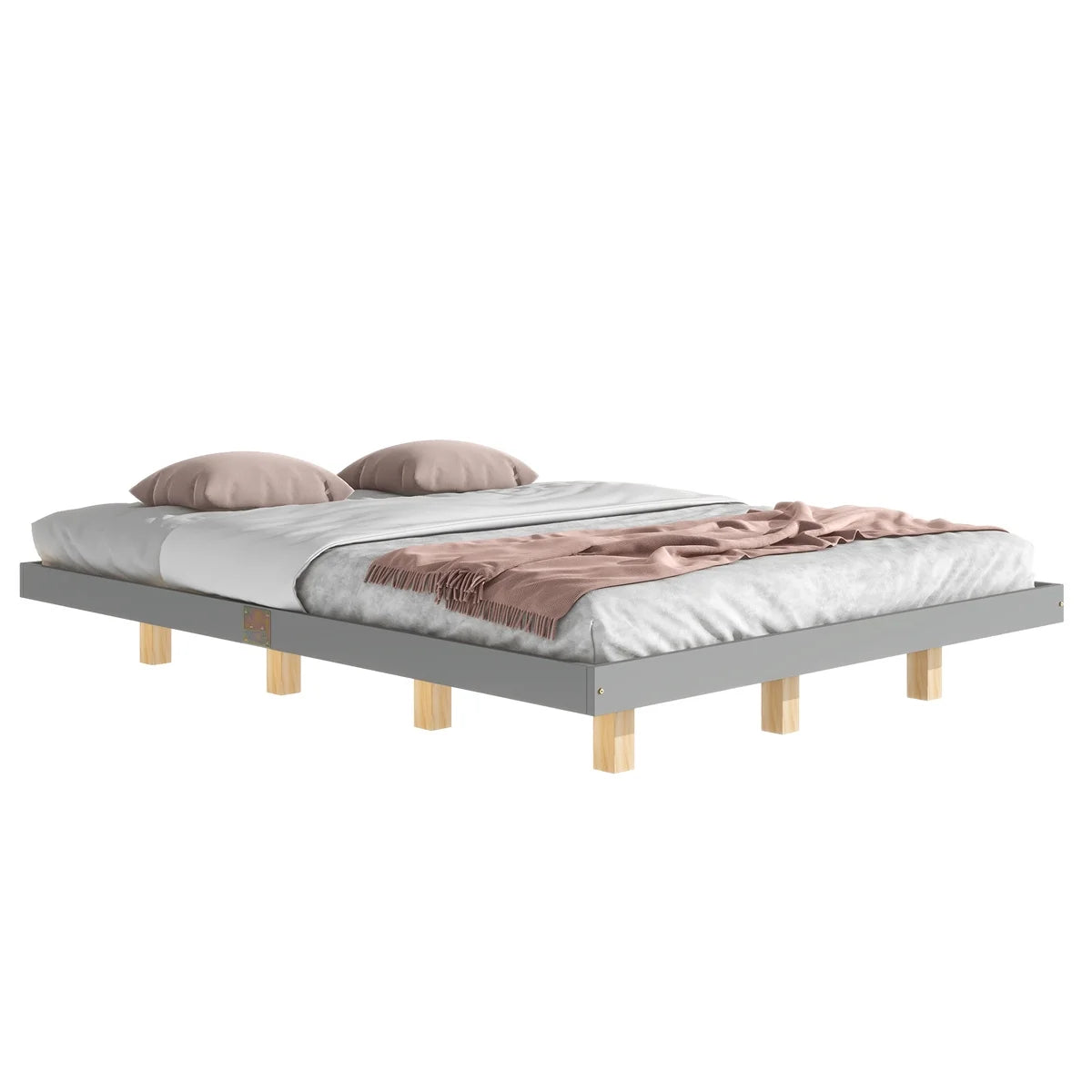 Queen Size Floating Bed Frame with LED Lights Y26907