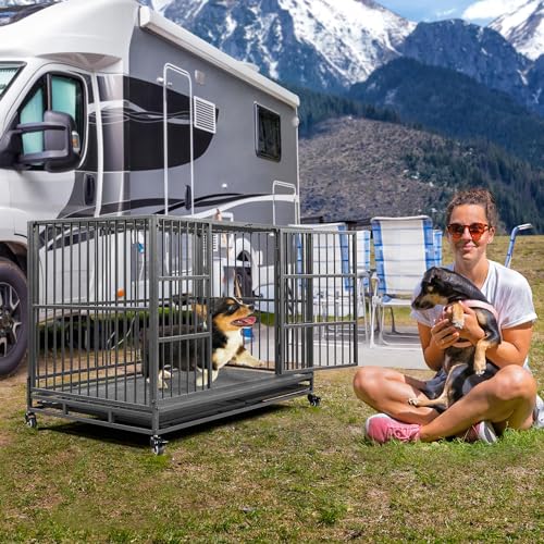 48'' XXL Dog Crate with 2 Doors Lockable Wheels O16704