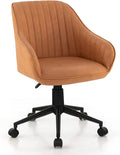 Brown Leather Office Chair with Wheels and Armrests L993962