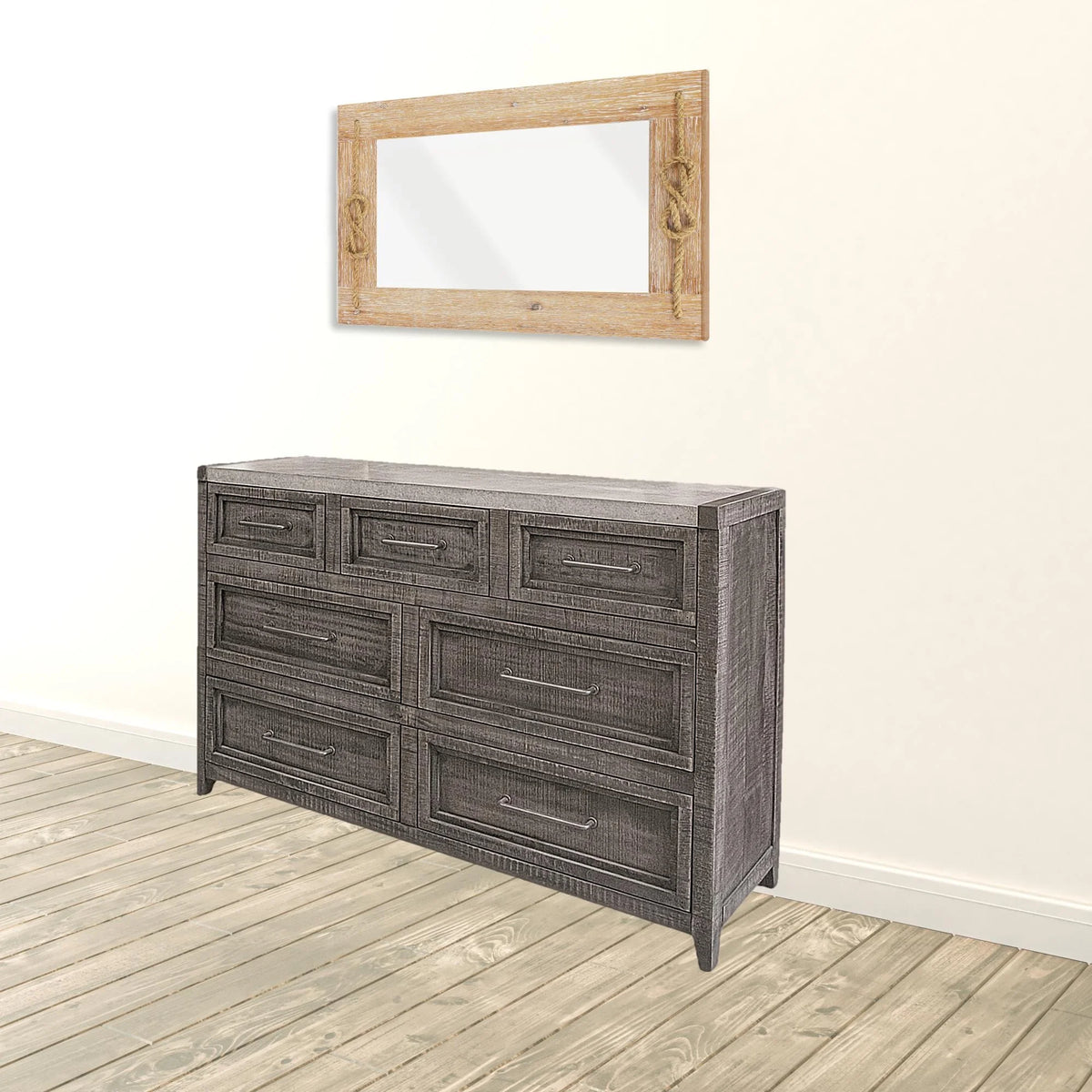 Gray Solid Wood Seven Drawer Triple Dresser K81508