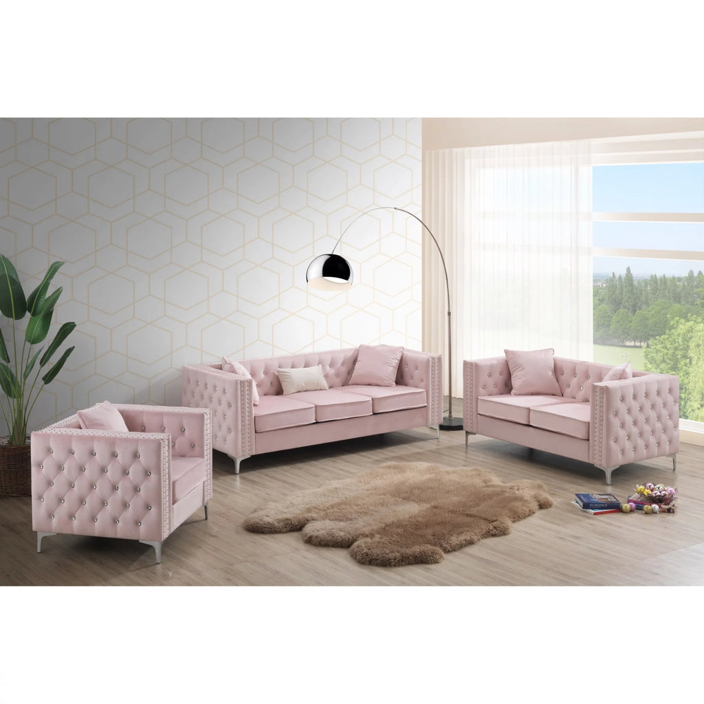 Pink Velvet 2-Seater Sofa with 2-Throw Pillow W4767