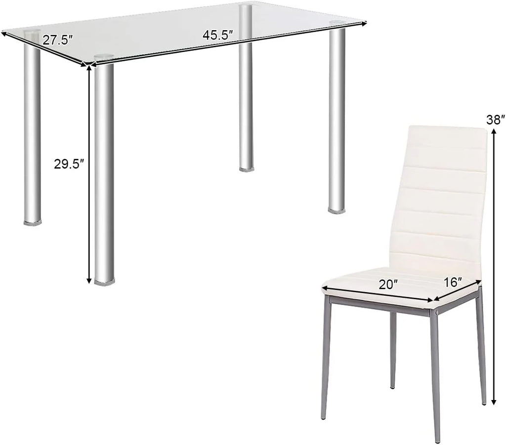Glass Top Dining Table Set of 4 with PVC Leather Chairs V806