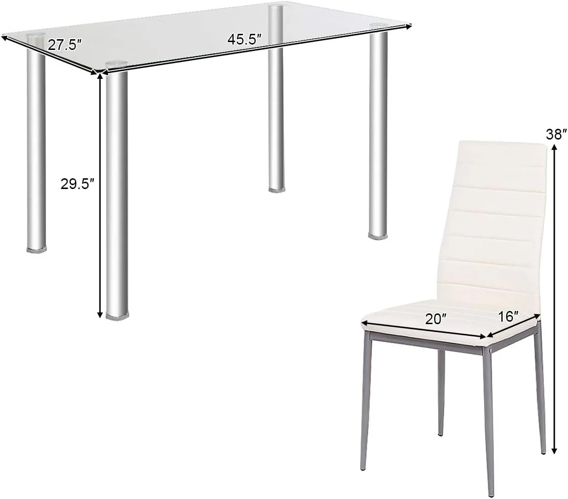 Glass Top Dining Table Set of 4 with PVC Leather Chairs V806