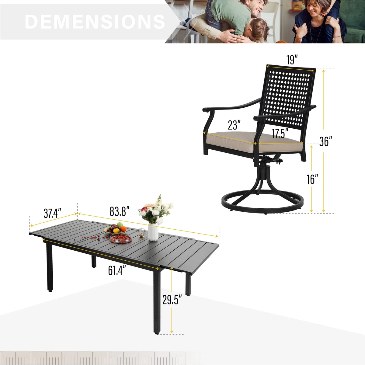 9 Piece Outdoor Patio Dining Set with Swivel Chairs and Expandable Table E9160