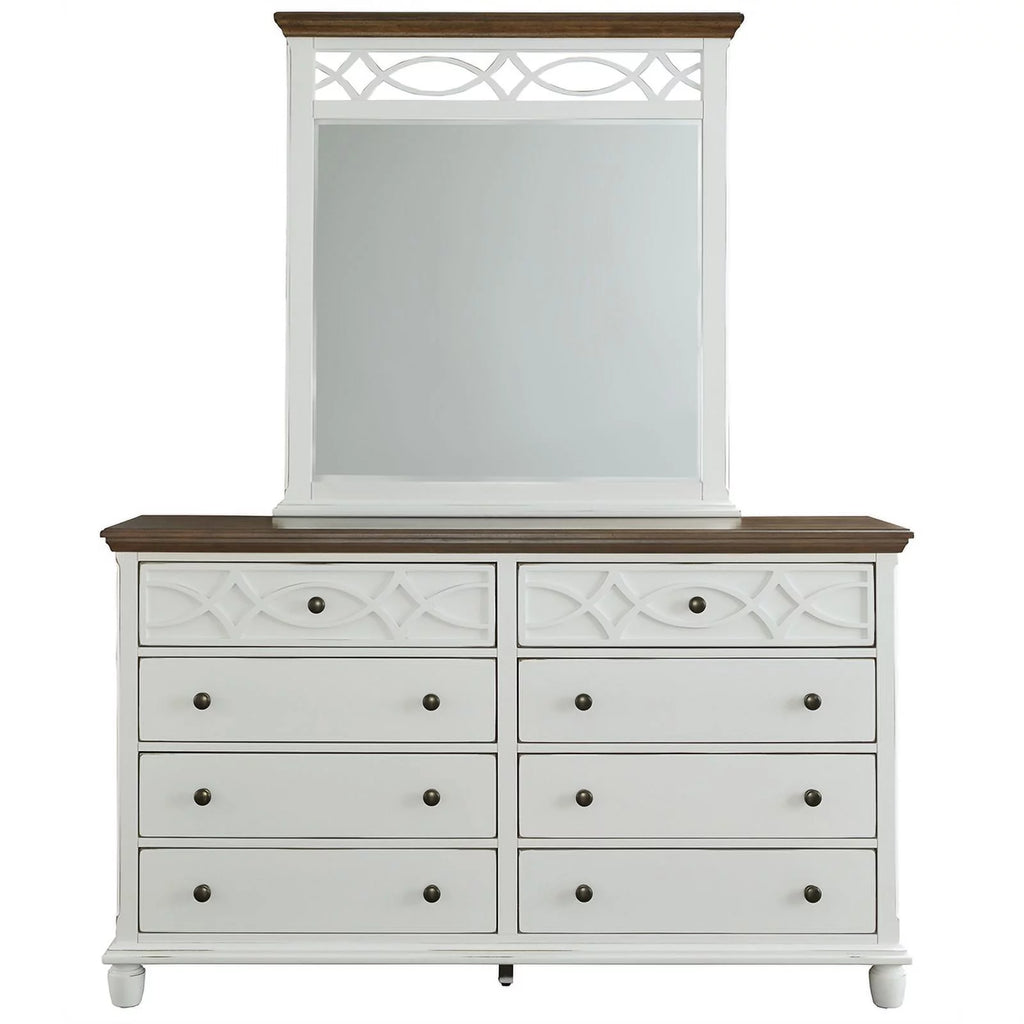 Oak Brown Vanilla White Wood Dresser and Mirror G182