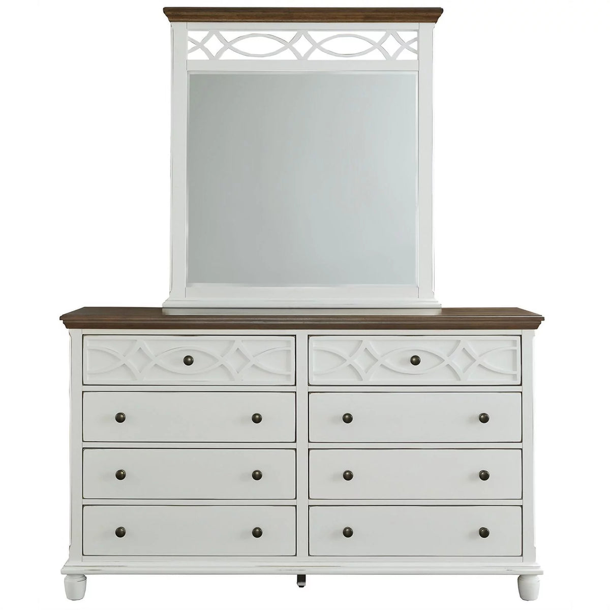 Oak Brown Vanilla White Wood Dresser and Mirror G182