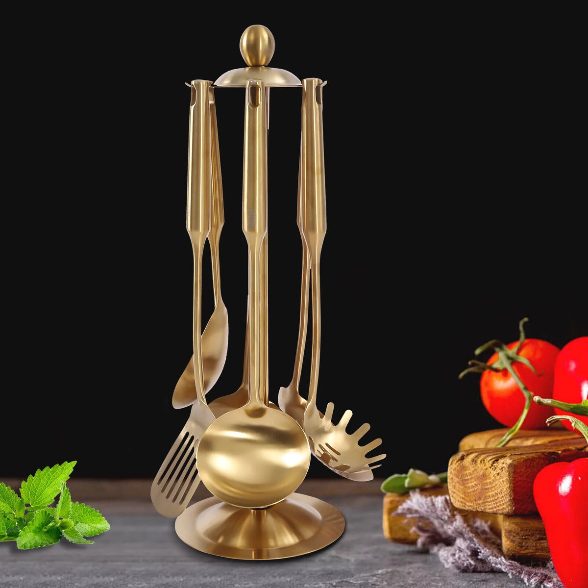 7 Pcs Stainless Steel Cookware Set with Utensil Stand U2884