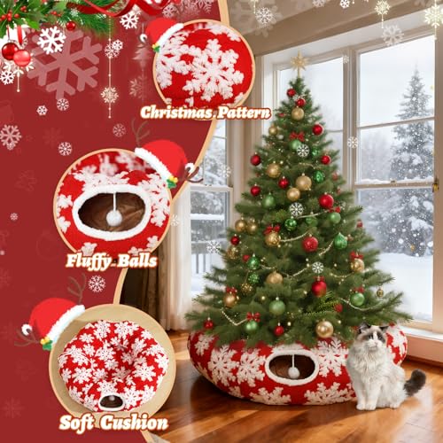 Foldable Plush Cat Tunnel Bed with Washable Cushion P5312