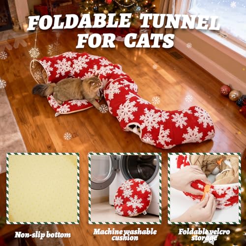 Foldable Plush Cat Tunnel Bed with Washable Cushion P5312